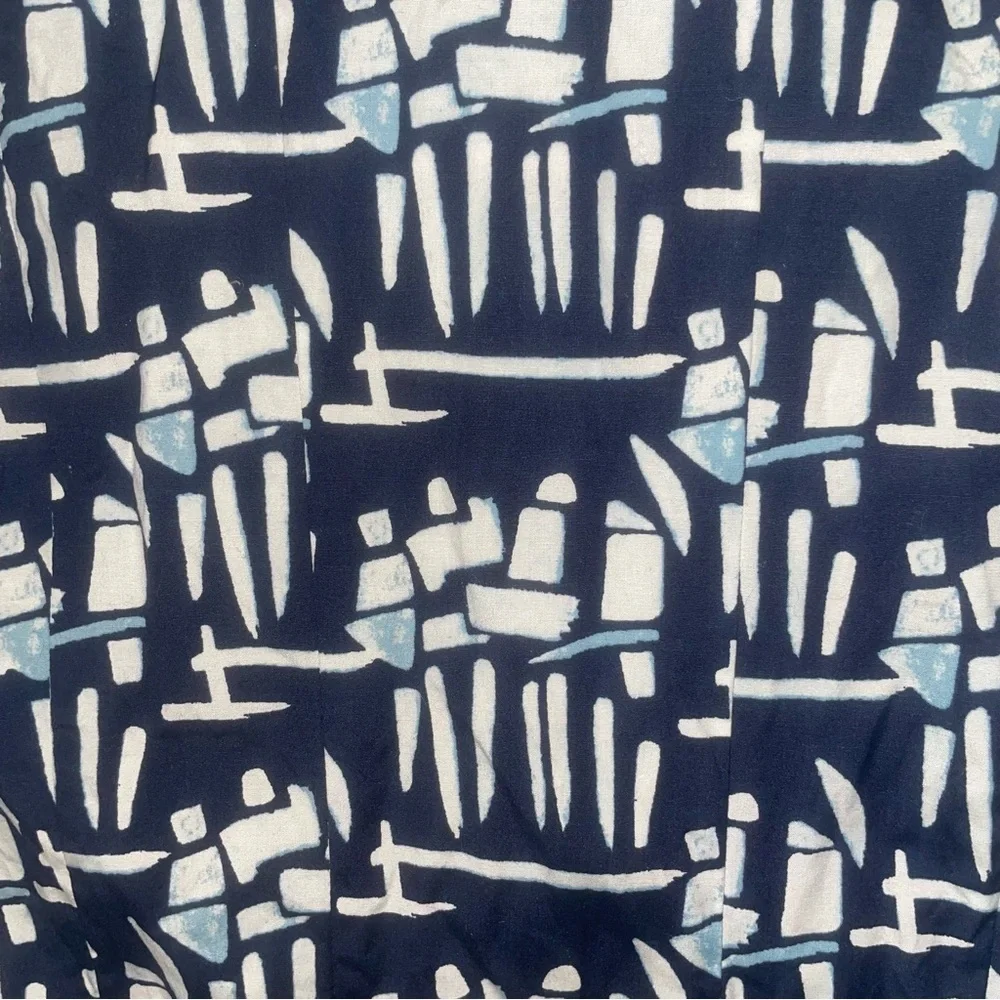 Tory Burch Navy White Abstract Button Down Short Sleeve Shirt Dress Size 2